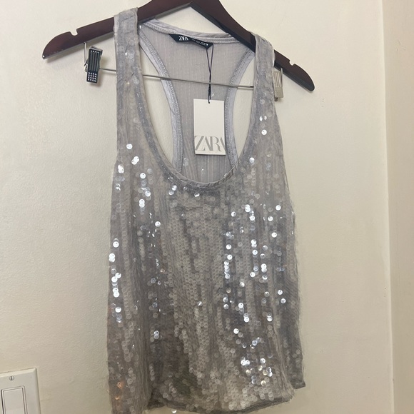 Zara Clear Plastic Sequins Tank Top Gray Sz L NWT - Picture 3 of 16